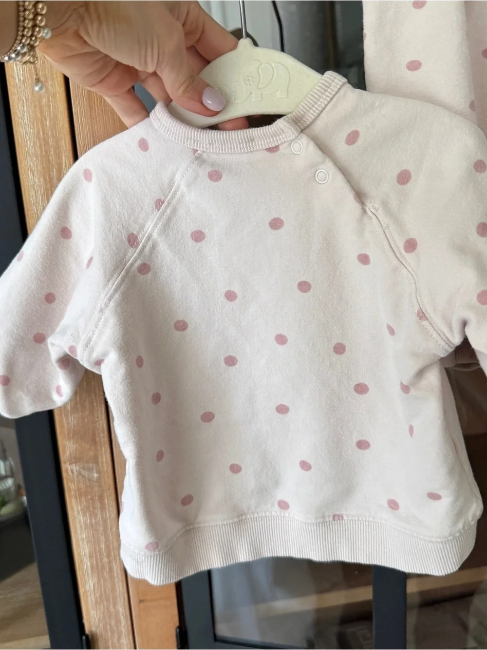 Zara Kids set sweater sweatpants pullover crewneck polka dots baby girl blush